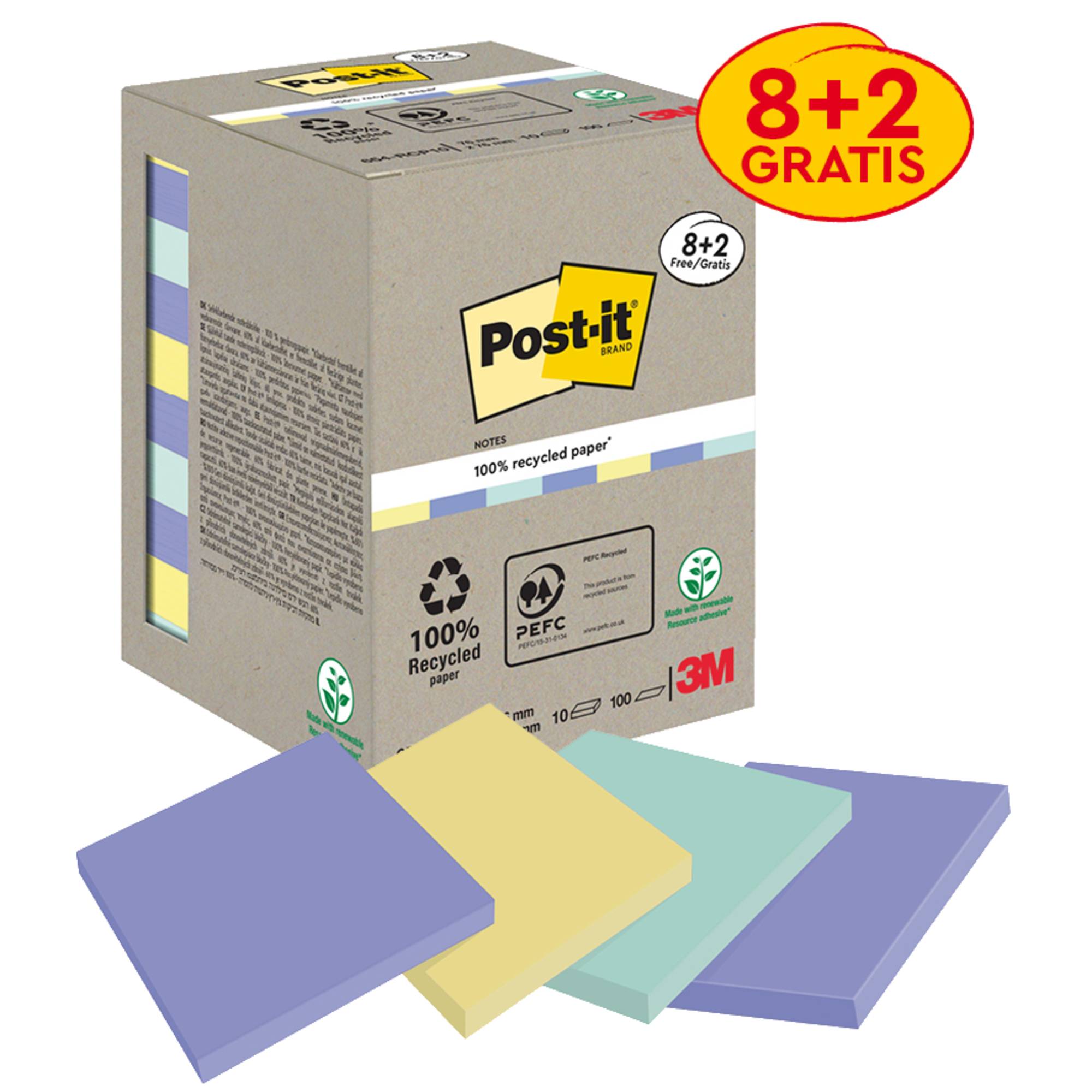 Post-it Haftnotiz Recycling 654-RCP10 76x76mm sort. 10St.