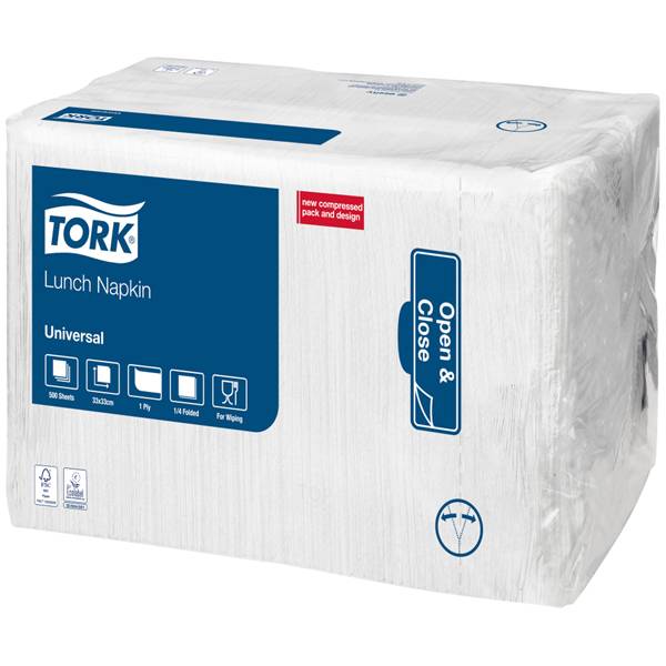 Tork Lunchservietten 32,5 x 32,5 cm Weiß (500 Stück) Ideal zur Verwendung in Schnellrestaurants & Imbissen 500 / Packung
