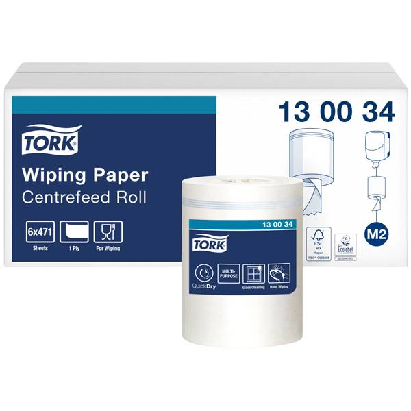 Tork M2 Papierwischtücher Innenabrollung Hochweiß (6 Rollen) Ideal zum Wischen von Oberlfächen & Händen geeignet 6 Rollen