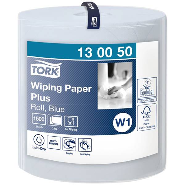 Tork W1 Papierwischtücher stark Blau (1500 Tücher) Zum Aufwischen von Flüssigkeiten & Abtrocknen der Hände geeignet 1500 Tücher
