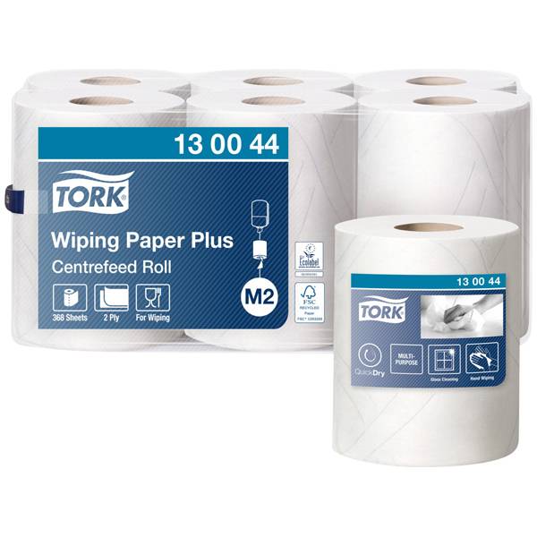 Tork M2 Papierwischtücher stark Hochweiß (6 Rollen) Zum Aufnehmen von Flüssigkeiten & Abwischen der Hände geeignet 6 Rollen