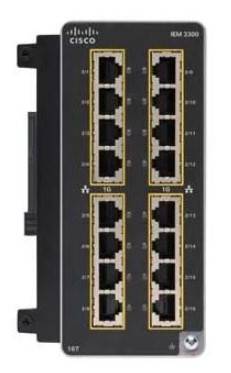 Cisco HEM 2000 Netzwerkmodul mit 16 Ethernet-Anschlüssen, angeordnet in vier vertikalen 4-Port-Blöcken.
