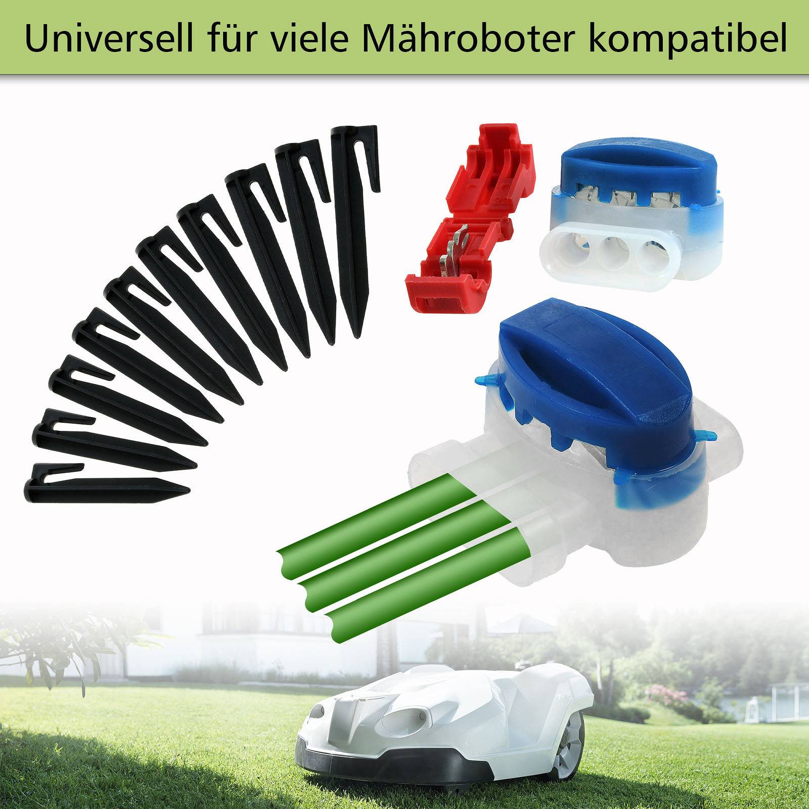 Powery Reparatur-Set mit 150m Begrenzungskabel 2,7mm, 200 Haken, 10 Verbinder, 4 Klemmen für Mähroboter