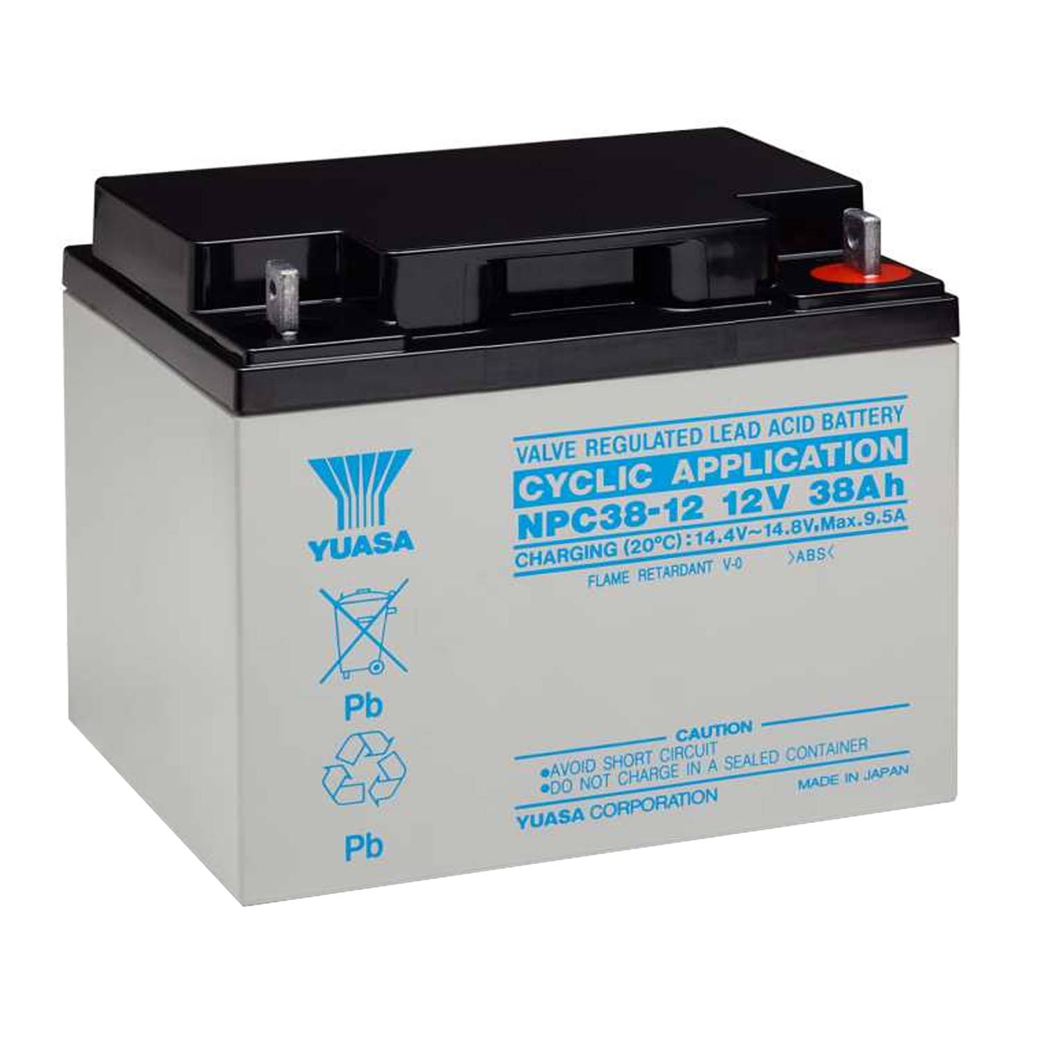 Yuasa NPC38-12 12V 38Ah zyklenfest mit M5 Schraubanschluss