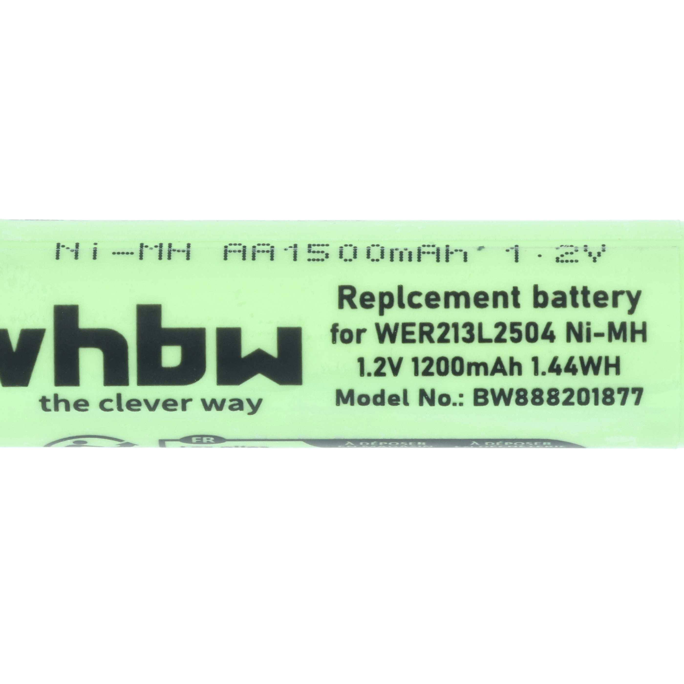 vhbw Akku kompatibel mit Panasonic ER206, ER207, ER213, ER214, ER215, ER2061 Rasierer Haarschneider (1200mAh, 1,2V, NiMH)