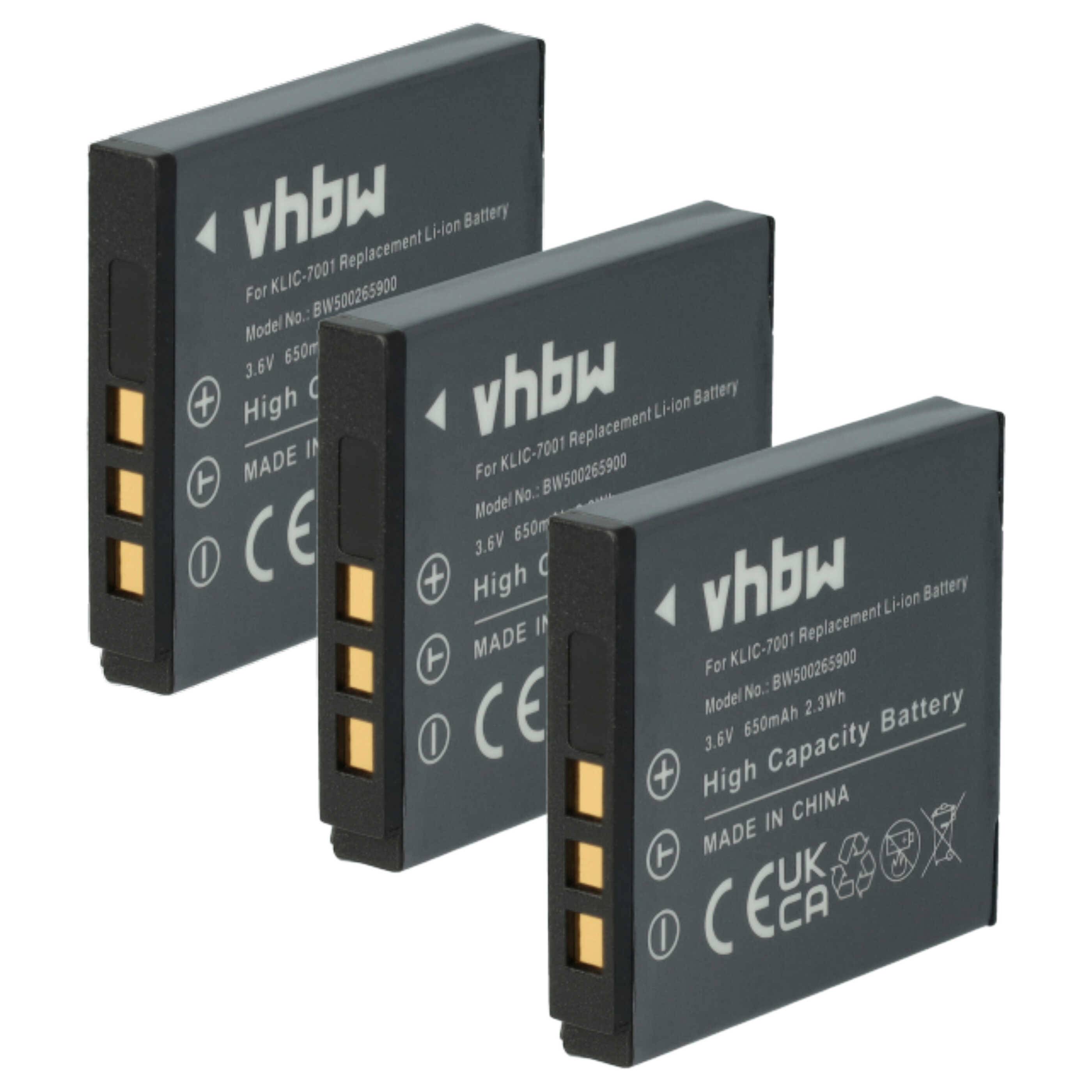 vhbw 3x Akku kompatibel mit BenQ DC E1050T, L1050, DC E1050, DC E1220t, DC E1220 Kamera (650 mAh, 3,6 V, Li-Ion)