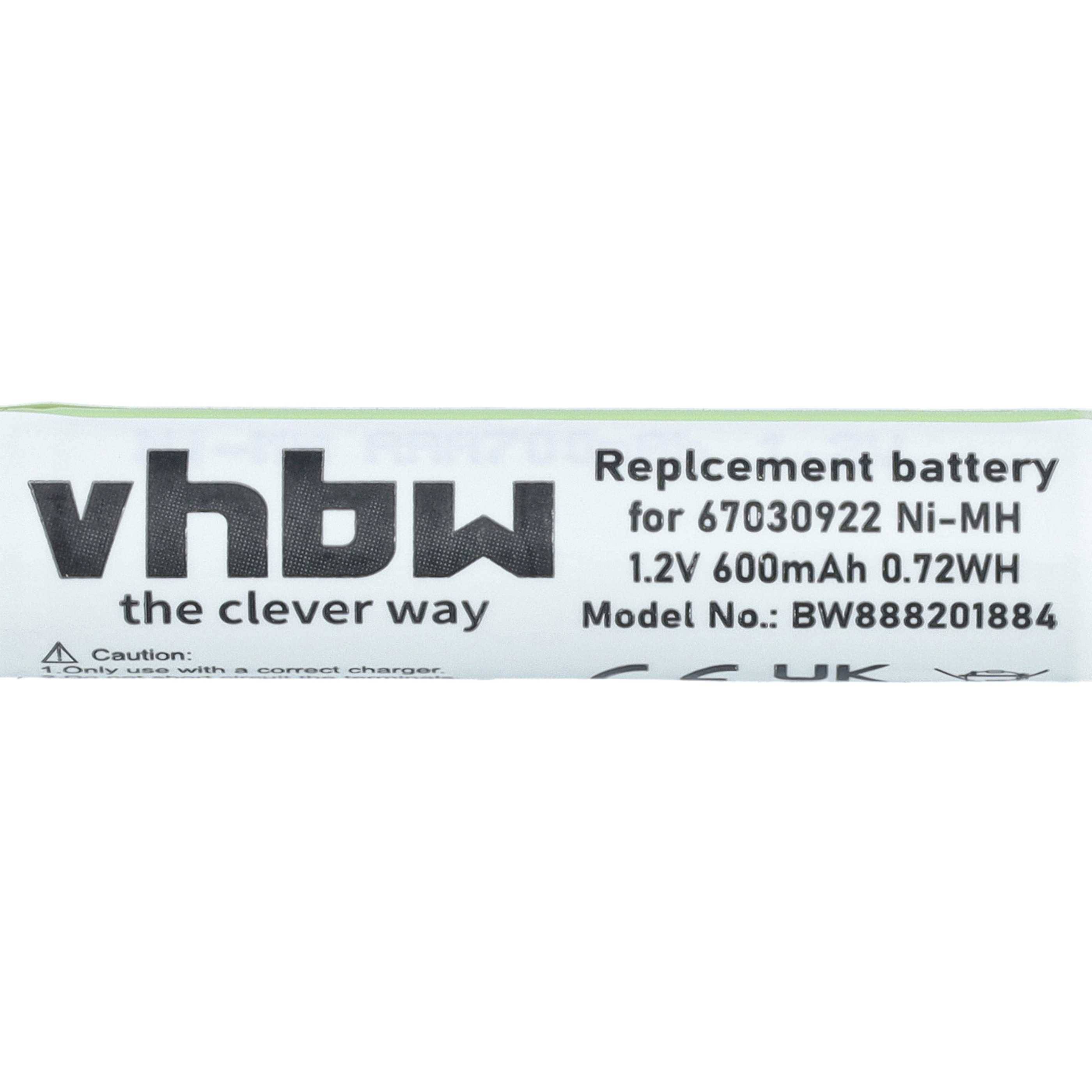 VHbw Ersatzakku-Etikett mit Aufschrift „für 67030922 Ni-MH