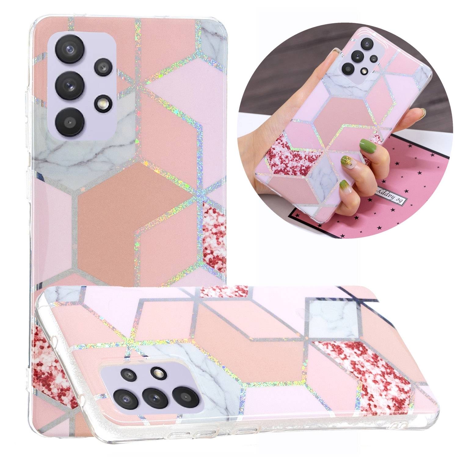 Für Samsung Galaxy A32 5G Silikon Case TPU Motiv Rhombus Schutz Muster Tasche Hülle Cover Etuis Zubehör Pink