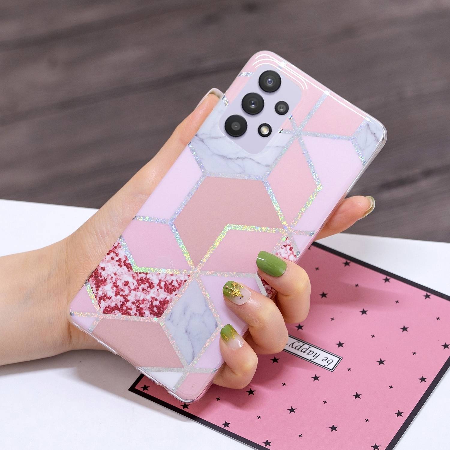 Für Samsung Galaxy A32 5G Silikon Case TPU Motiv Rhombus Schutz Muster Tasche Hülle Cover Etuis Zubehör Pink