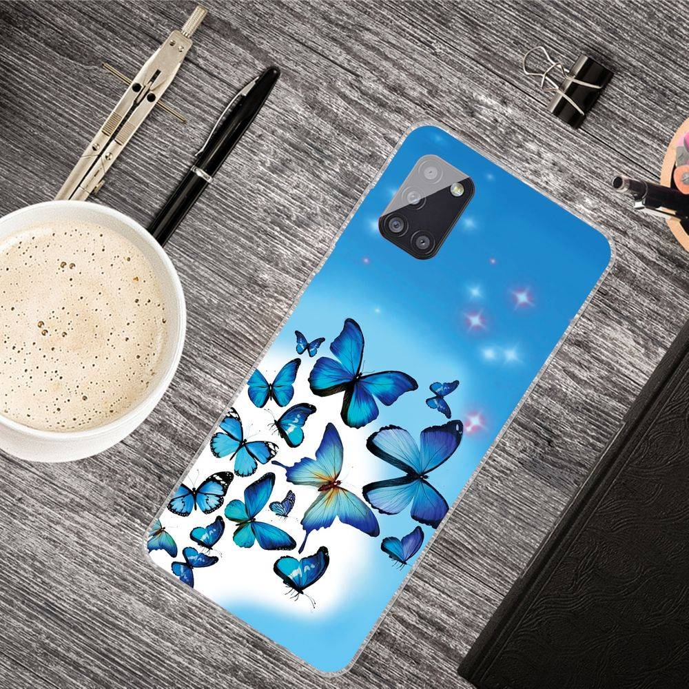 Für Samsung Galaxy A41 Silikon Case TPU Motiv Butterfly Schutz Muster Tasche Hülle Cover Etuis Zubehör Blau