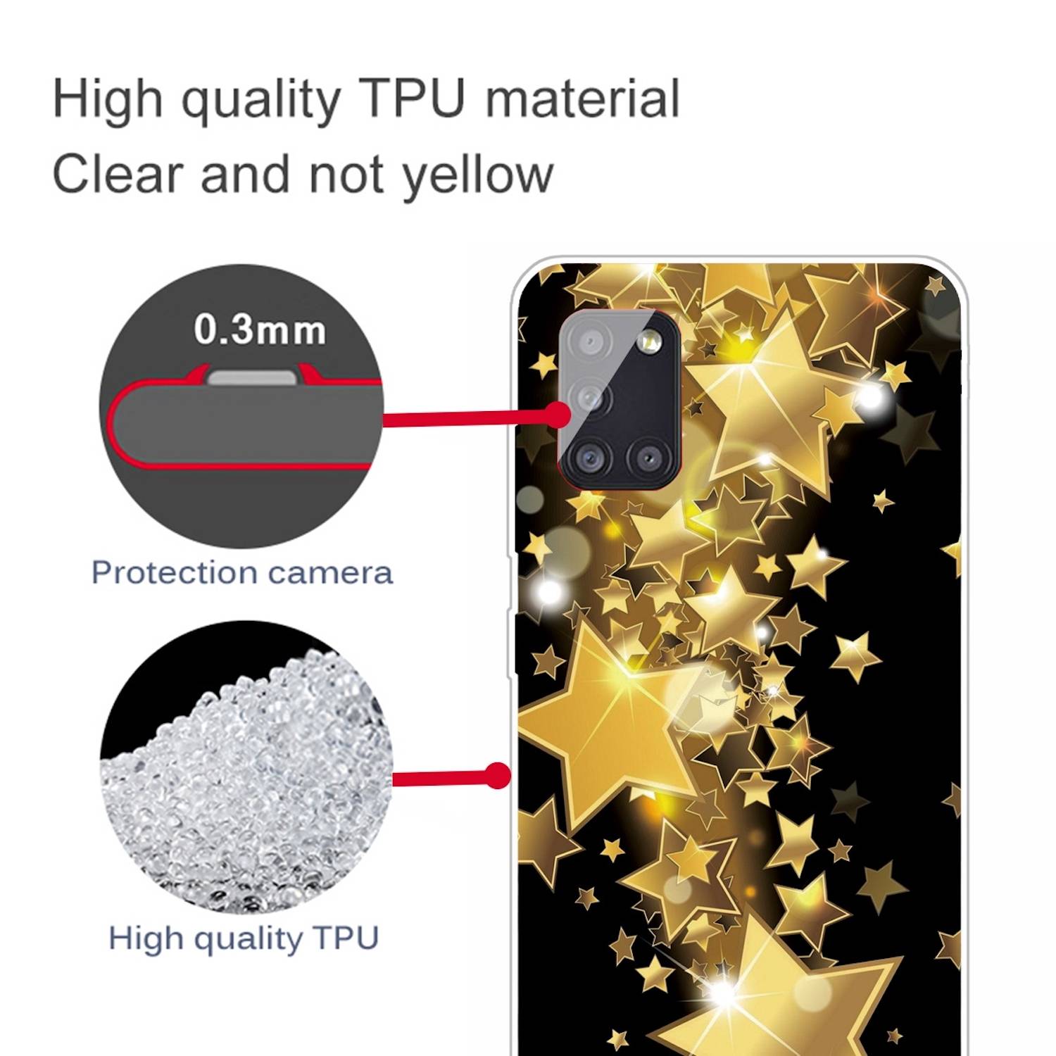 Für Samsung Galaxy A41 Silikon Case TPU Motiv Gold Star Schutz Muster Tasche Hülle Cover Etuis Zubehör