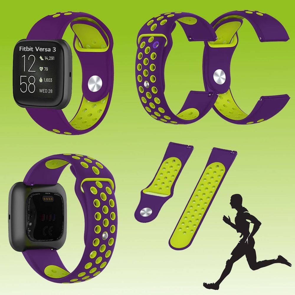 Für Fitbit Versa 3 Fitness Uhr Kunststoff Silikon Ersatz Armband für Lila / Grün