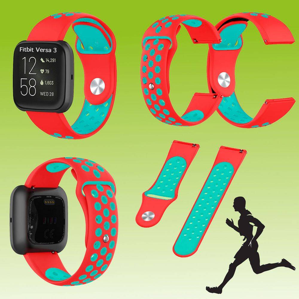 Für Fitbit Versa 3 Fitness Uhr Kunststoff Silikon Ersatz Armband für Rot / Türkis