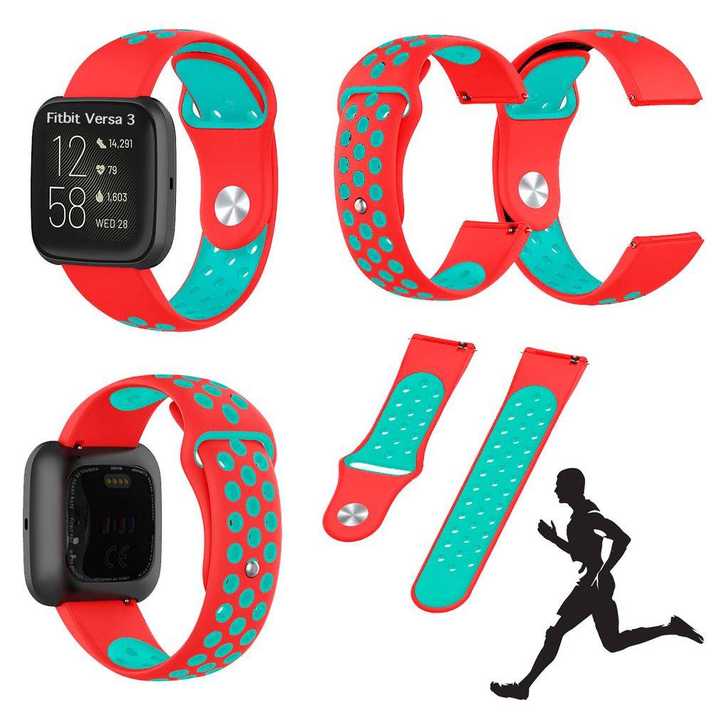 Für Fitbit Versa 3 Fitness Uhr Kunststoff Silikon Ersatz Armband für Rot / Türkis