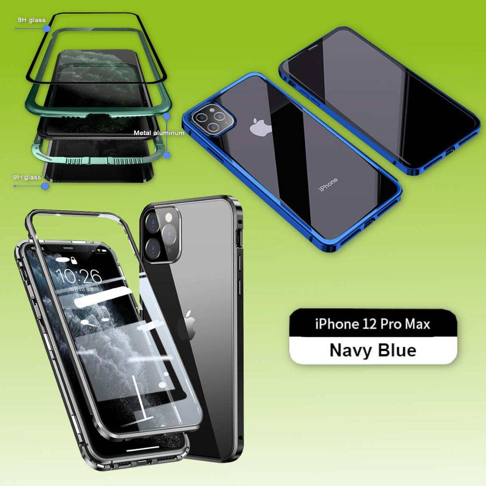 Beidseitiger 360 Grad Magnet / Glas Case Hülle Handy Tasche Bumper Hell Blau für Apple iPhone 12 Mini 5.4 Zoll