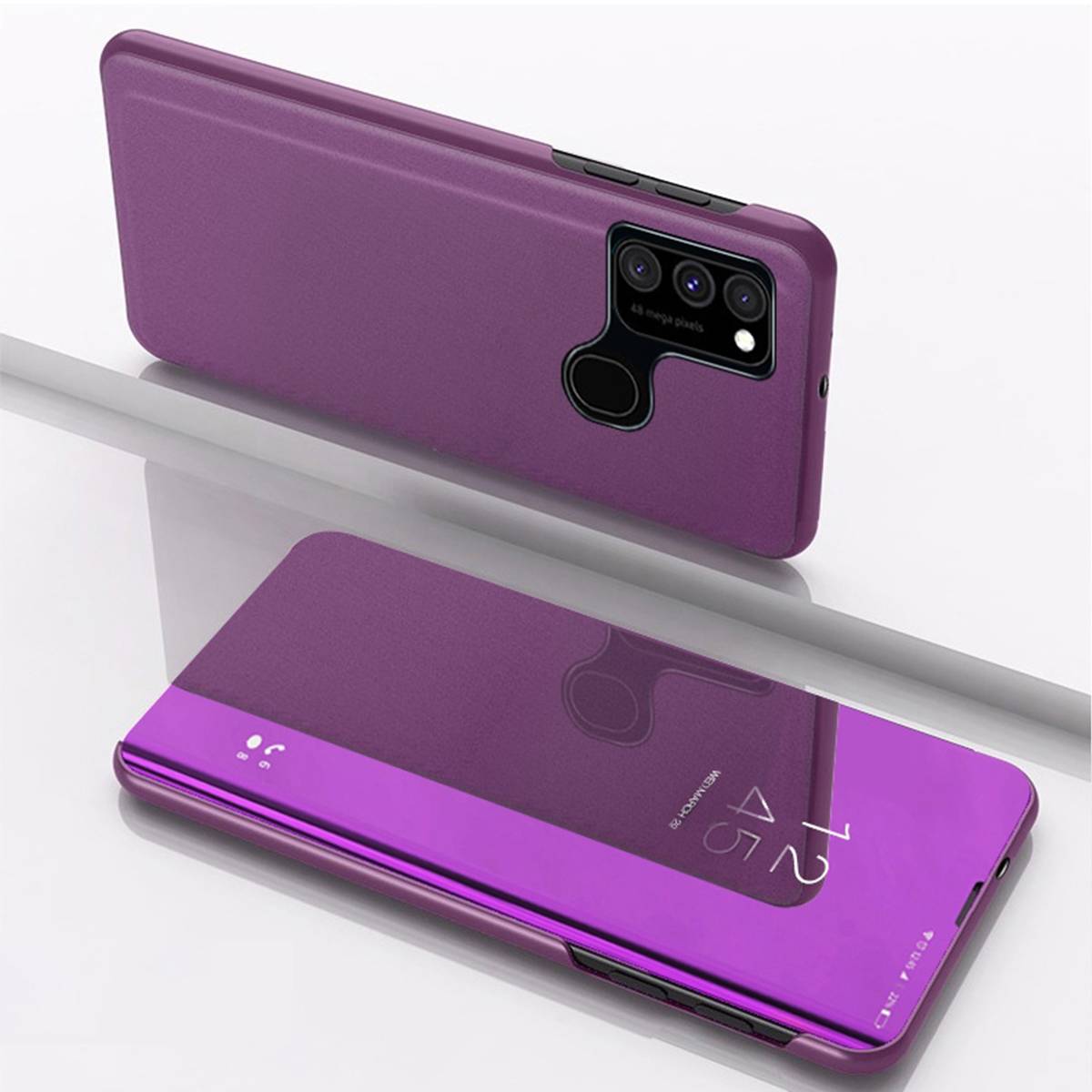 Für Samsung Galaxy A21s A217F Clear View Spiegel Mirror Smartcover Magenta Schutzhülle Cover Etui Tasche Hülle Neu Case Wake UP Funktion