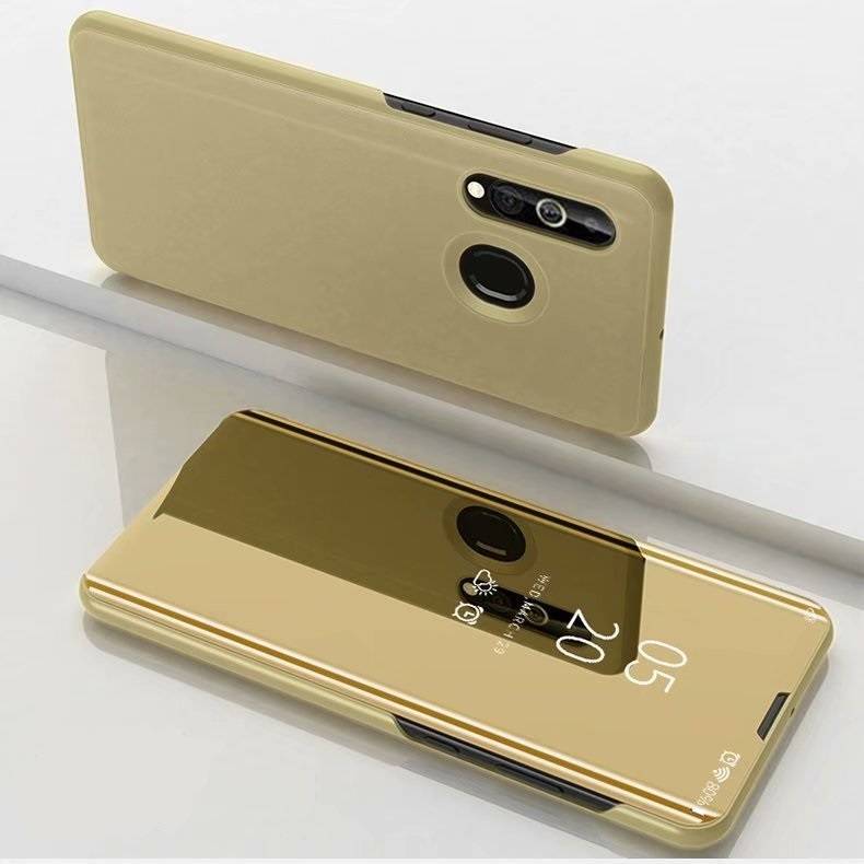Für Samsung Galaxy A20S A207F Clear View Spiegel Mirror Smartcover Gold Schutzhülle Cover Etui Tasche Hülle Neu Case Wake UP Funktion