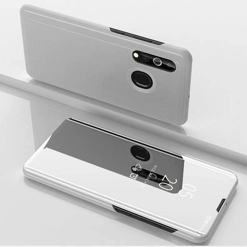 Für Samsung Galaxy A20S A207F Clear View Spiegel Mirror Smartcover Silber Schutzhülle Cover Etui Tasche Hülle Neu Case Wake UP Funktion