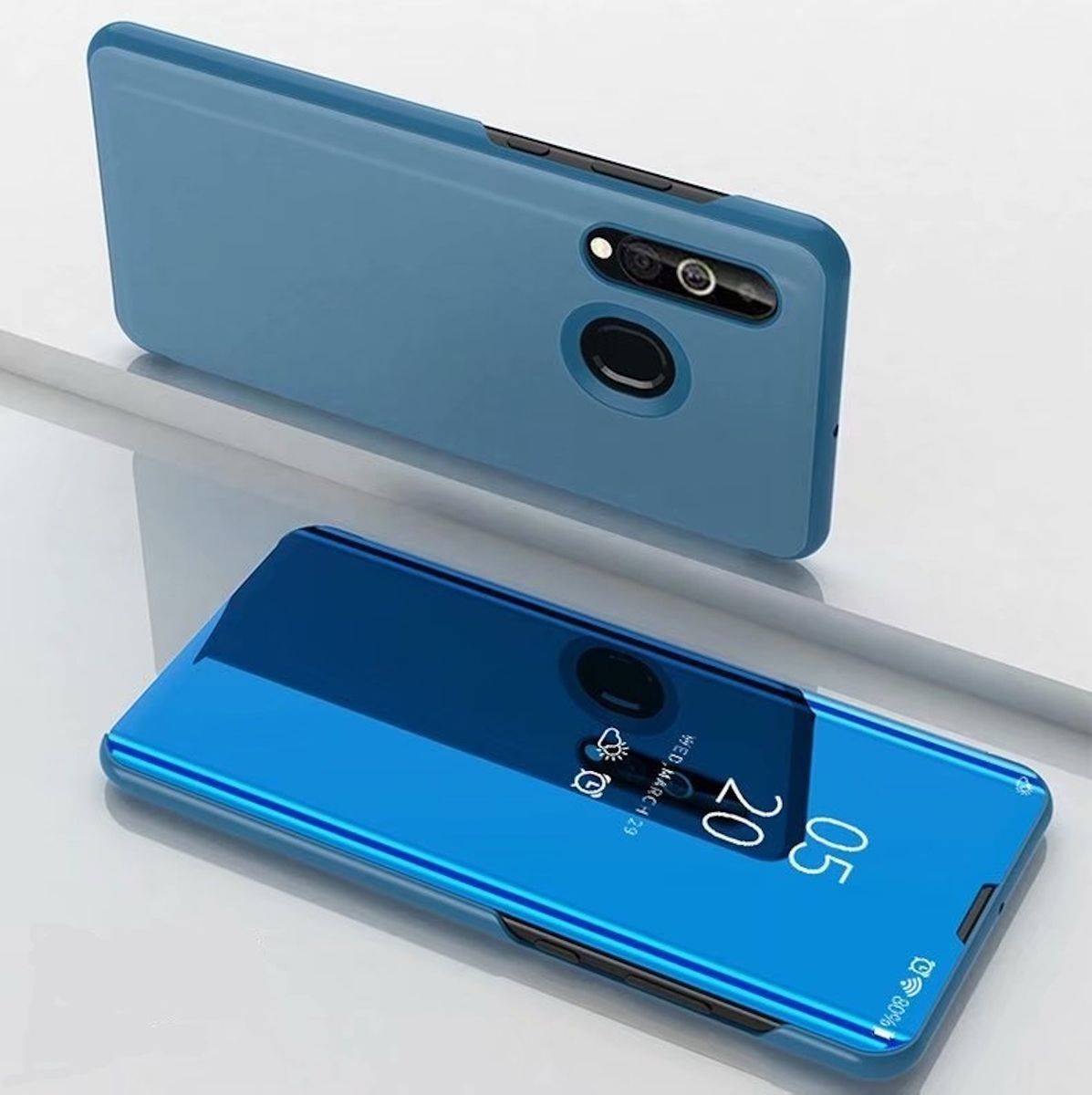 Für Samsung Galaxy A20S A207F Clear View Spiegel Mirror Smartcover Blau Schutzhülle Cover Etui Tasche Hülle Neu Case Wake UP Funktion