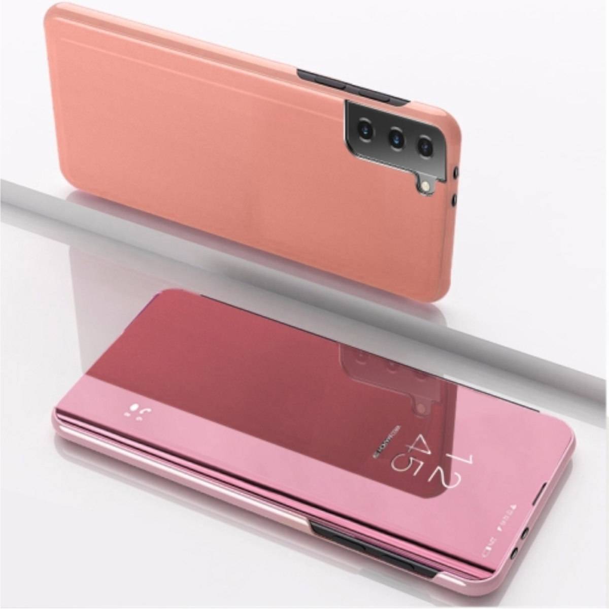 Für Samsung Galaxy S21 G991B Clear View Spiegel Mirror Smartcover Pink Schutzhülle Cover Etui Tasche Hülle Neu Case Wake UP Funktion