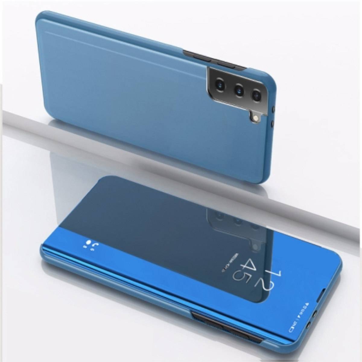 Für Samsung Galaxy S21 G991B Clear View Spiegel Mirror Smartcover Blau Schutzhülle Cover Etui Tasche Hülle Neu Case Wake UP Funktion