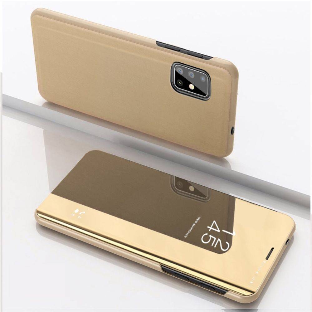 Für Samsung Galaxy M51 M515F Clear View Spiegel Mirror Smartcover Gold Schutzhülle Cover Etui Tasche Hülle Neu Case Wake UP Funktion