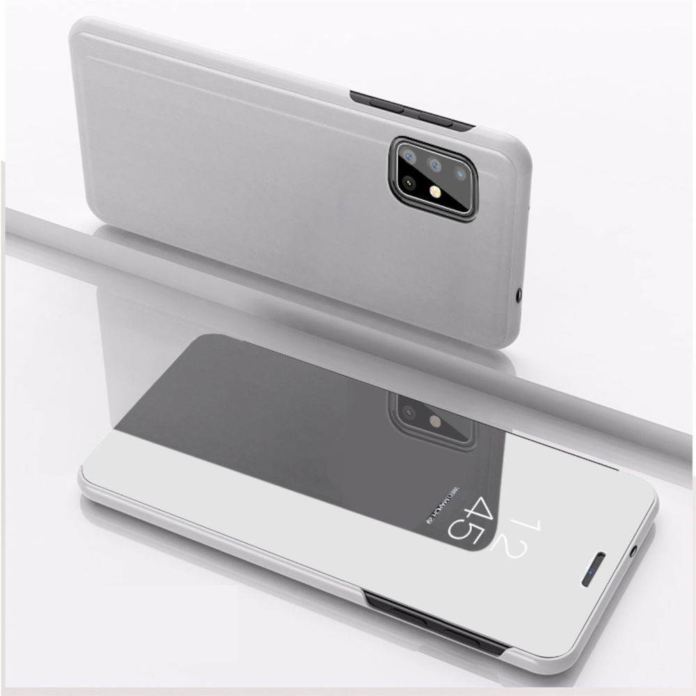 Für Samsung Galaxy M51 M515F Clear View Spiegel Mirror Smartcover Silber Schutzhülle Cover Etui Tasche Hülle Neu Case Wake UP Funktion