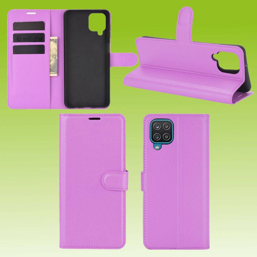 Für Samsung Galaxy A12 A125F Handy Tasche Wallet Premium Lila Schutz Hülle Case Cover Etuis Neu Zubehör