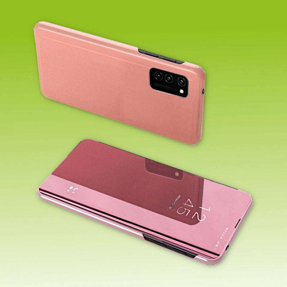 Für Samsung Galaxy A12 A125F Clear View Spiegel Mirror Smartcover Pink Schutzhülle Cover Etui Tasche Hülle Neu Case Wake UP Funktion