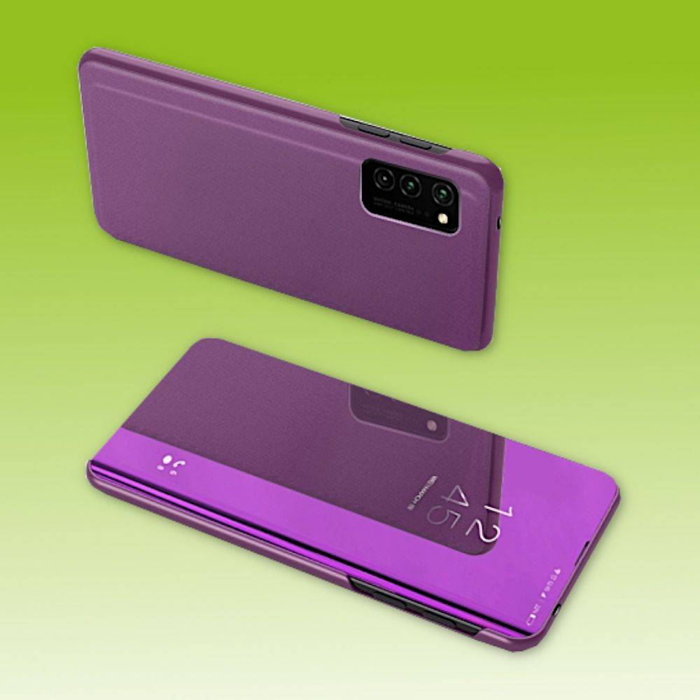 Für Samsung Galaxy A12 A125F Clear View Spiegel Mirror Smartcover Magenta Schutzhülle Cover Etui Tasche Hülle Neu Case Wake UP Funktion