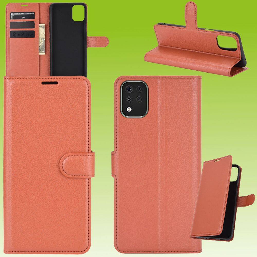 Für LG K42 Handy Tasche Wallet Premium Braun Schutz Hülle Case Cover Etuis Neu Zubehör