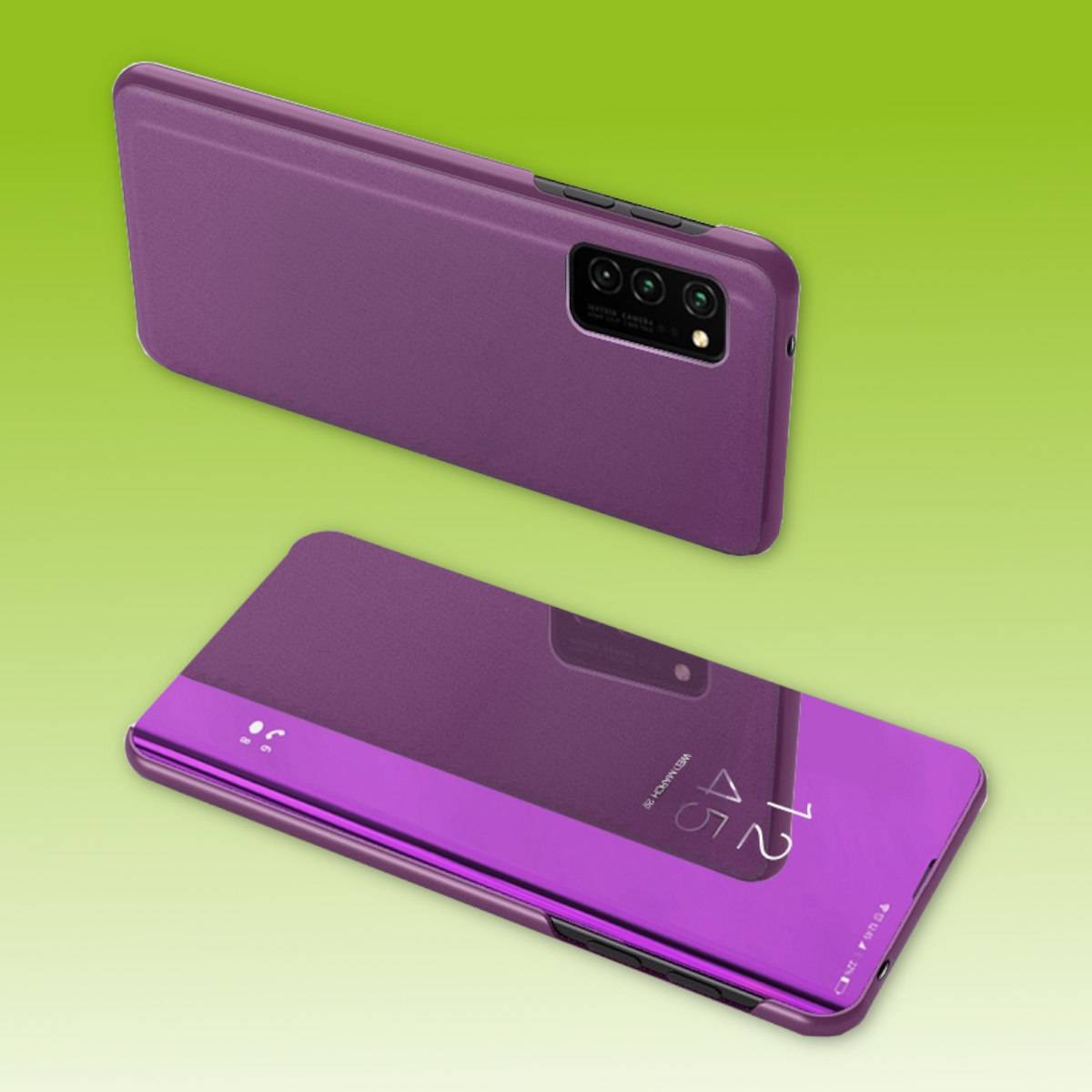 Für Samsung Galaxy A41 A415F Clear View Spiegel Mirror Smartcover Magenta Schutzhülle Cover Etui Tasche Hülle Neu Case Wake UP Funktion