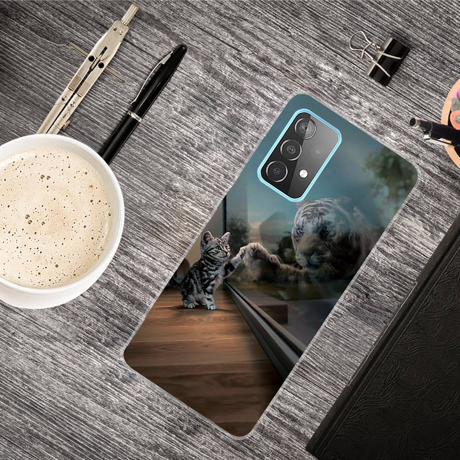 Für Samsung Galaxy A32 5G Silikon Case TPU Motiv Mirror Tiger Schutz Muster Tasche Hülle Cover Etuis Zubehör