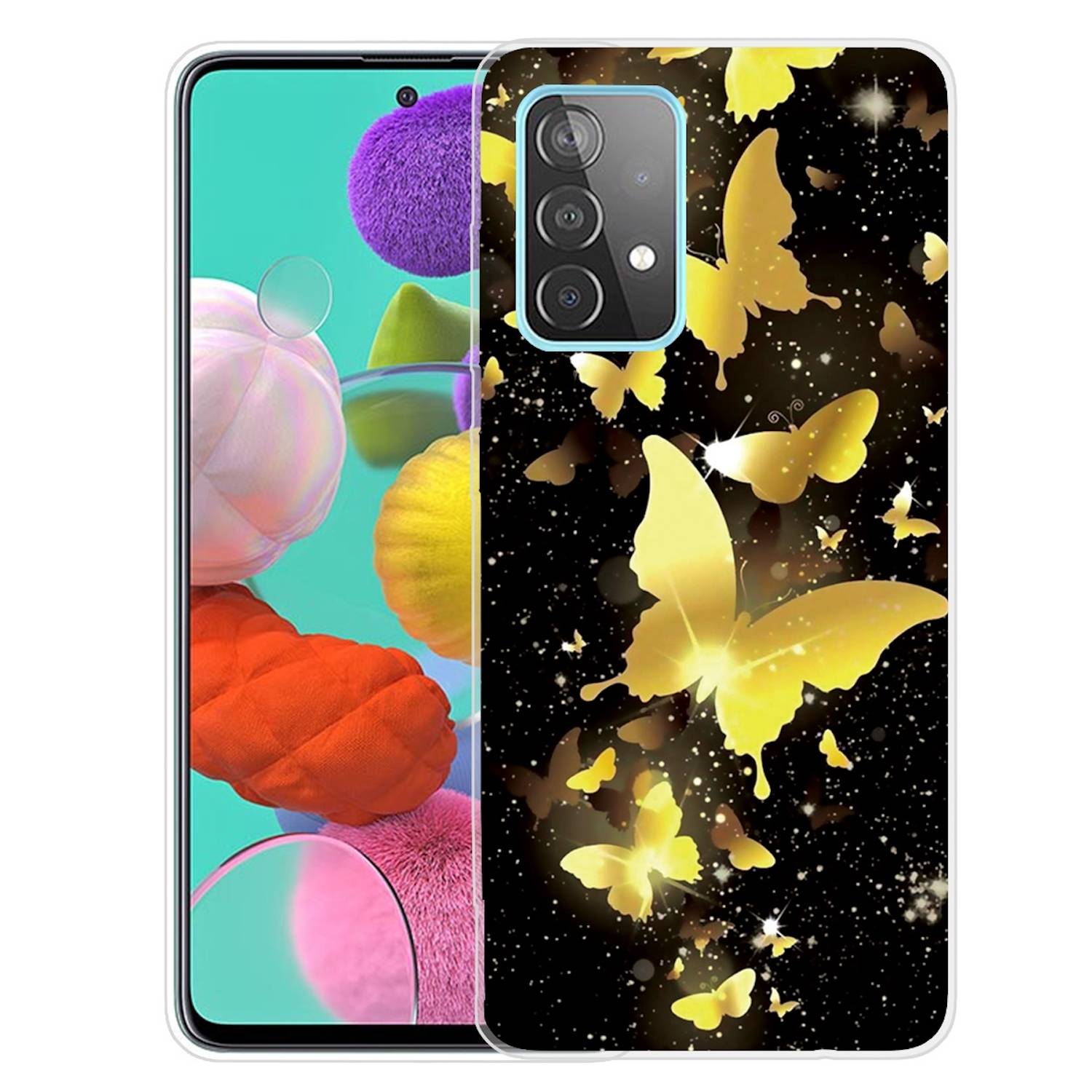 Für Samsung Galaxy A32 5G Silikon Case TPU Motiv Butterfly Black Schutz Muster Tasche Hülle Cover Etuis Zubehör