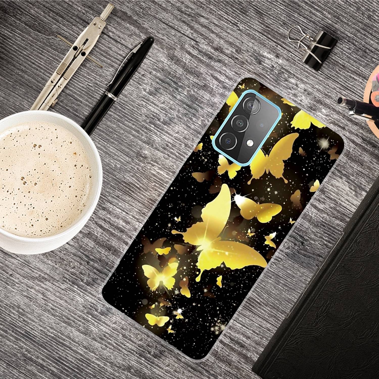 Für Samsung Galaxy A32 5G Silikon Case TPU Motiv Butterfly Black Schutz Muster Tasche Hülle Cover Etuis Zubehör