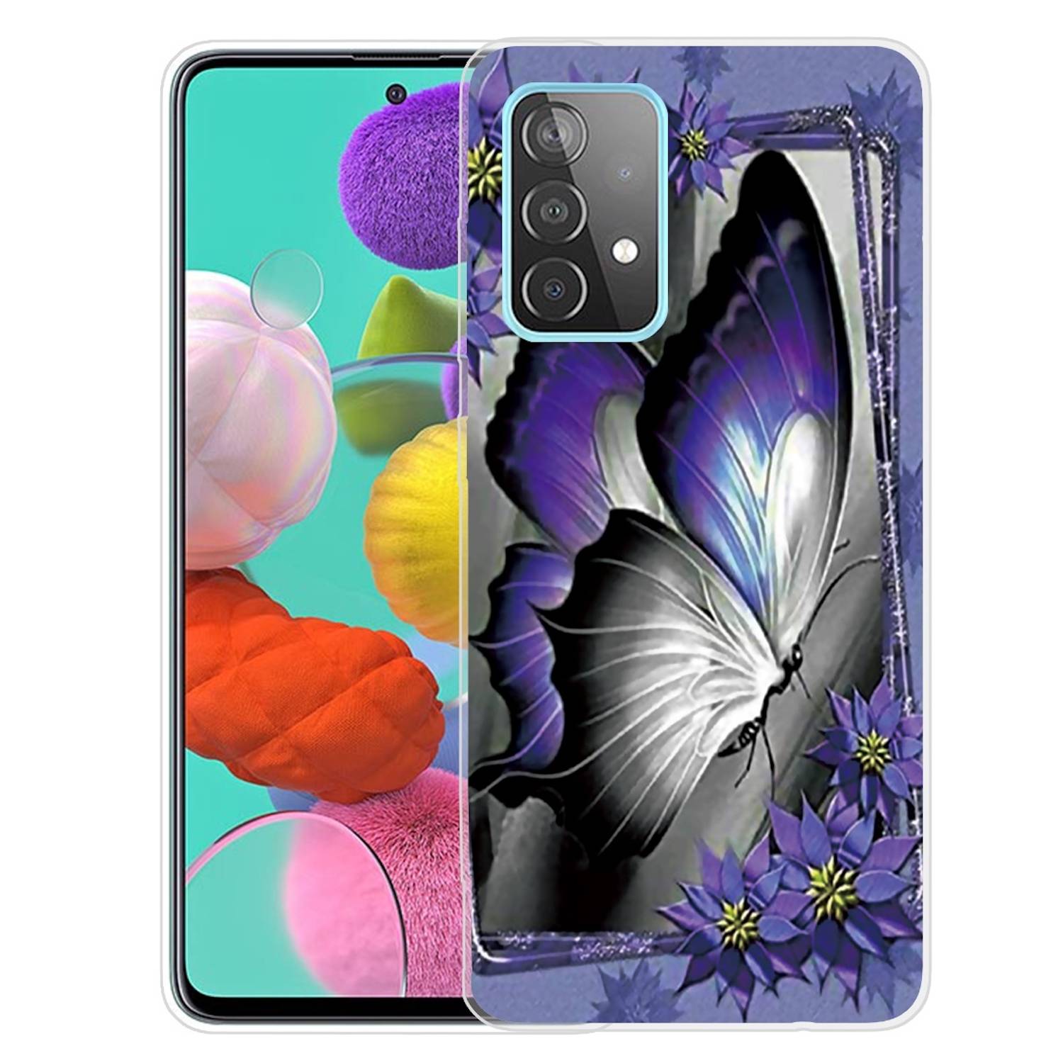 Für Samsung Galaxy A32 5G Silikon Case TPU Motiv Butterfly Purple Schutz Muster Tasche Hülle Cover Etuis Zubehör
