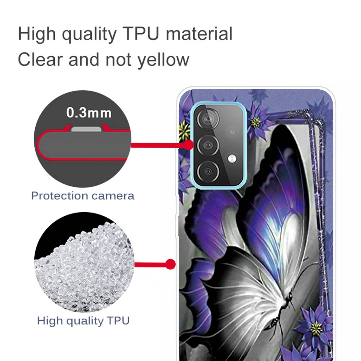 Für Samsung Galaxy A32 5G Silikon Case TPU Motiv Butterfly Purple Schutz Muster Tasche Hülle Cover Etuis Zubehör
