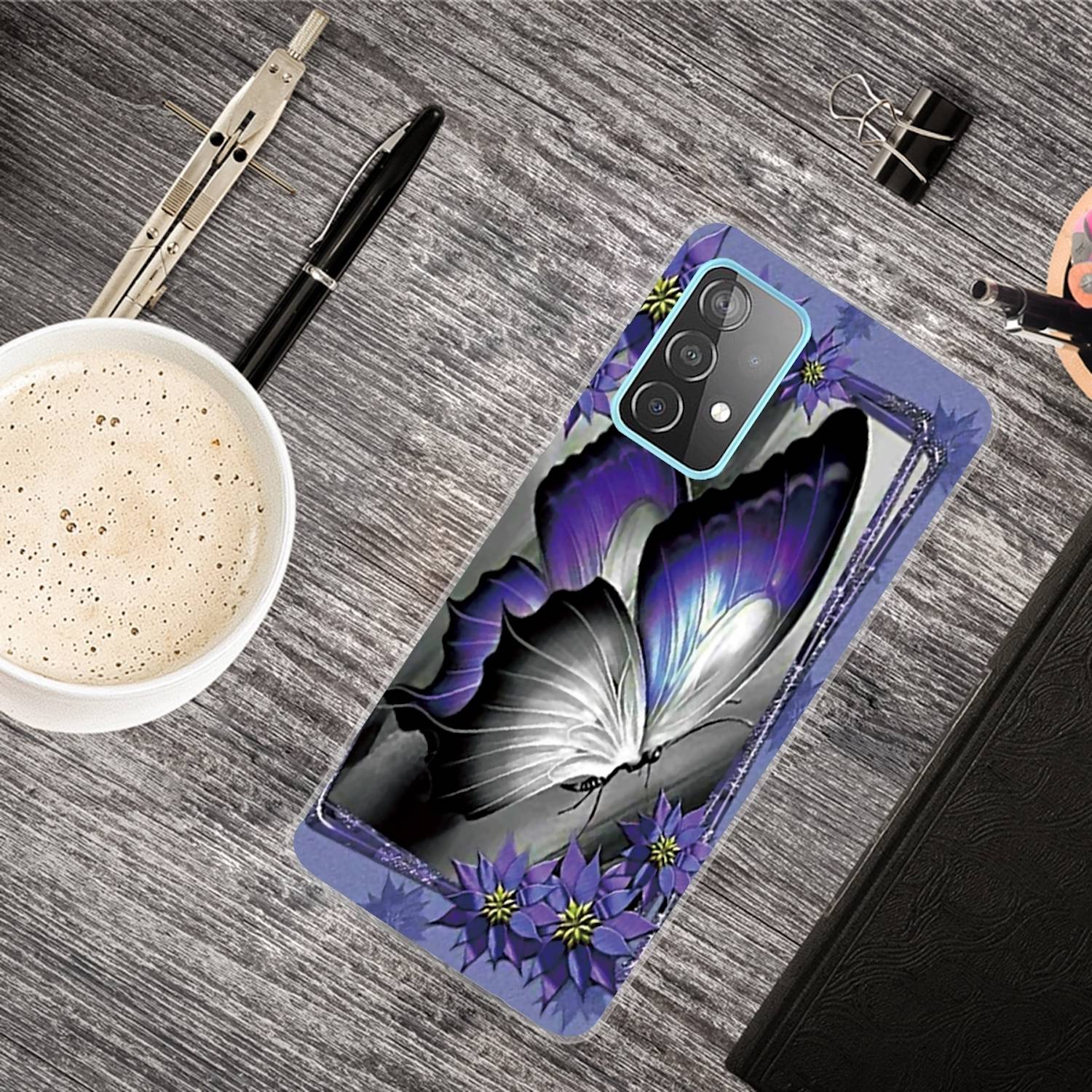 Für Samsung Galaxy A32 5G Silikon Case TPU Motiv Butterfly Purple Schutz Muster Tasche Hülle Cover Etuis Zubehör
