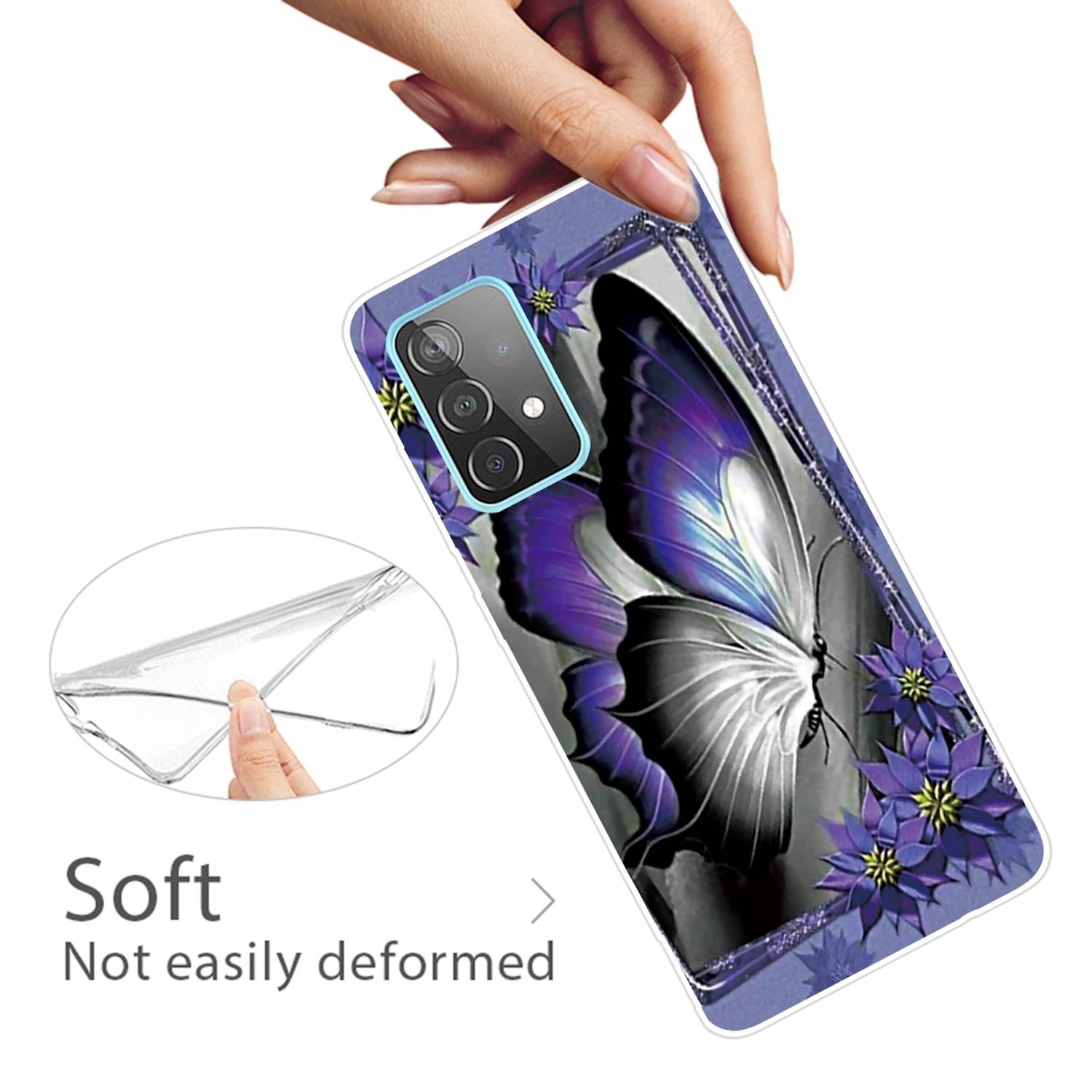 Für Samsung Galaxy A32 5G Silikon Case TPU Motiv Butterfly Purple Schutz Muster Tasche Hülle Cover Etuis Zubehör