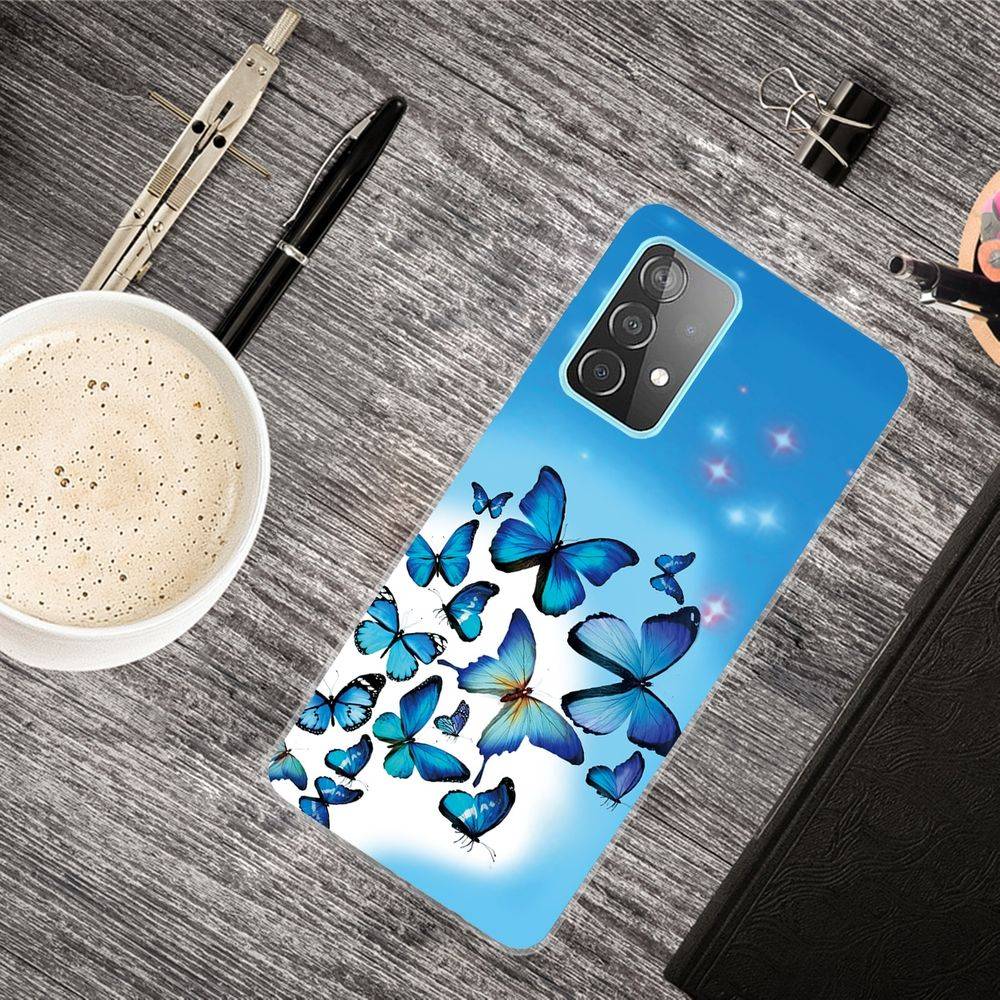 Für Samsung Galaxy A32 5G Silikon Case TPU Motiv Blue Butterfly Schutz Muster Tasche Hülle Cover Etuis Zubehör
