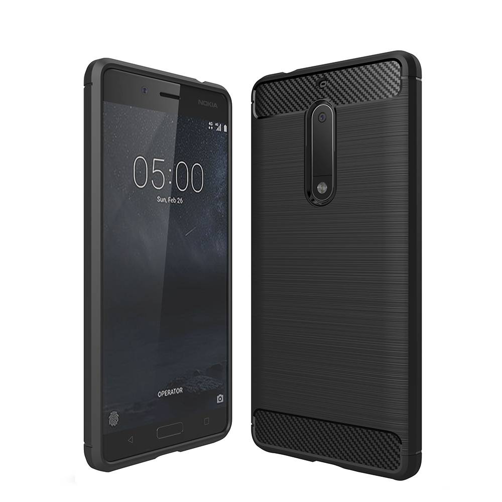 Silikoncase TPU Carbon Stlye Schwarz Hülle für Nokia 5 2017 Tasche Cover Neu Top