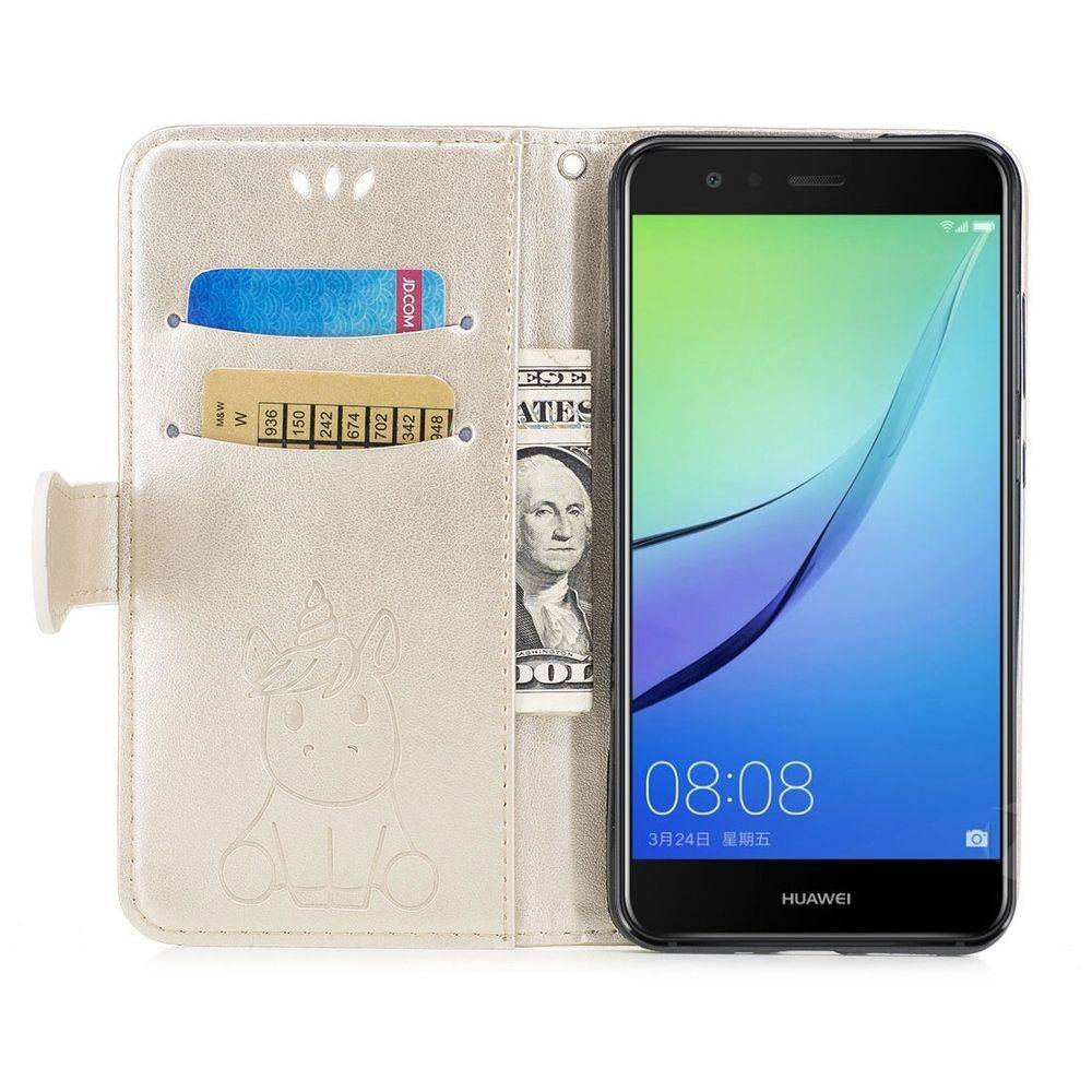 Tasche Wallet Einhorn Gold für Huawei P10 Lite Schutz Hülle Case Cover Etui Neu