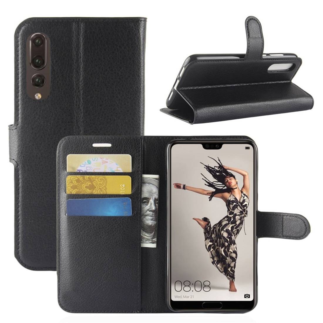 Tasche Wallet Premium Schwarz für Huawei P20 Pro Schutz Hülle Case Cover Etui Neu Zubehör