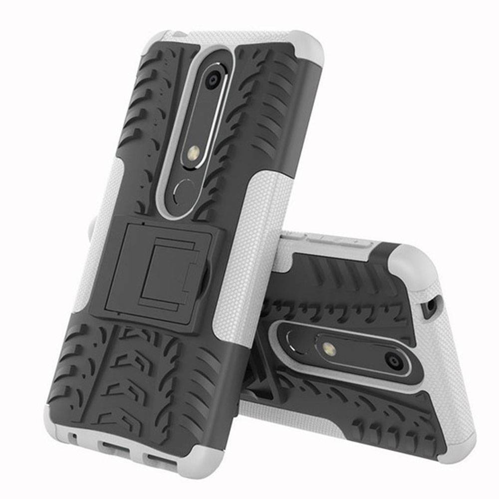 Für Nokia 6 5.5 2018 Hybrid Case 2teilig Outdoor Weiß Zubehör Tasche Hülle Cover Schutz
