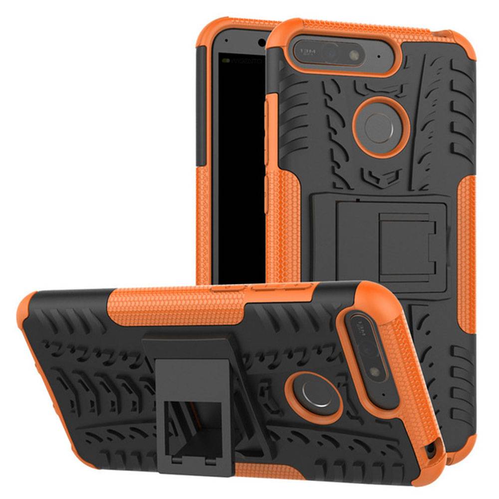 Für Huawei Y6 2018 Hybrid Case 2teilig Outdoor Orange Etui Tasche Hülle Cover Schutz