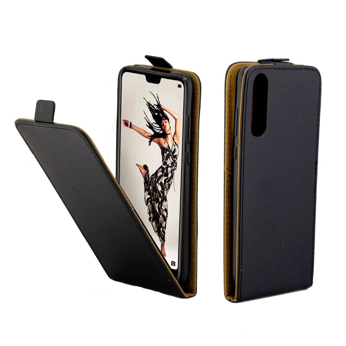 Fliptasche Premium Schwarz für Huawei P20 Lite Hülle Case Cover Schutz Zubehör Etui Neu