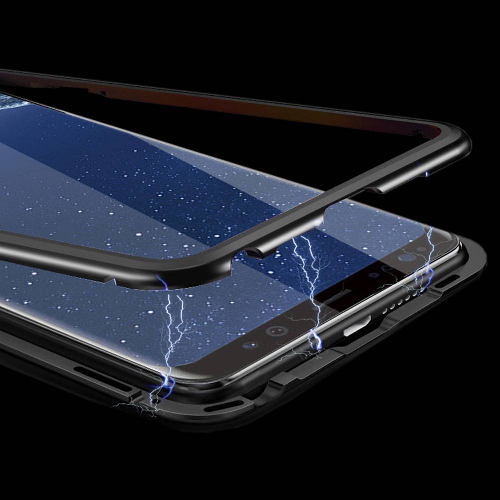 Für Huawei P20 Lite Magnet / Metall / Glas Case Bumper Schwarz / Transparent Tasche Hülle Neu