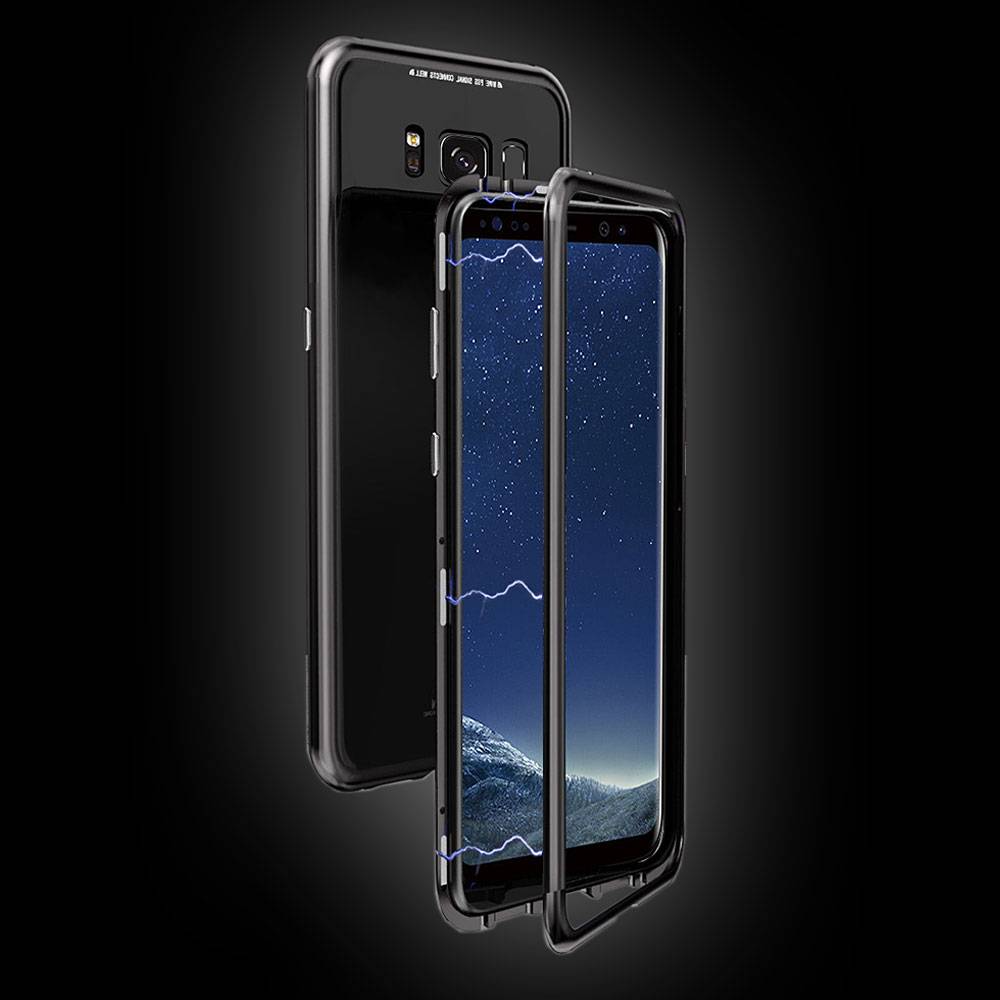 Für Huawei P20 Lite Magnet / Metall / Glas Case Bumper Schwarz / Transparent Tasche Hülle Neu