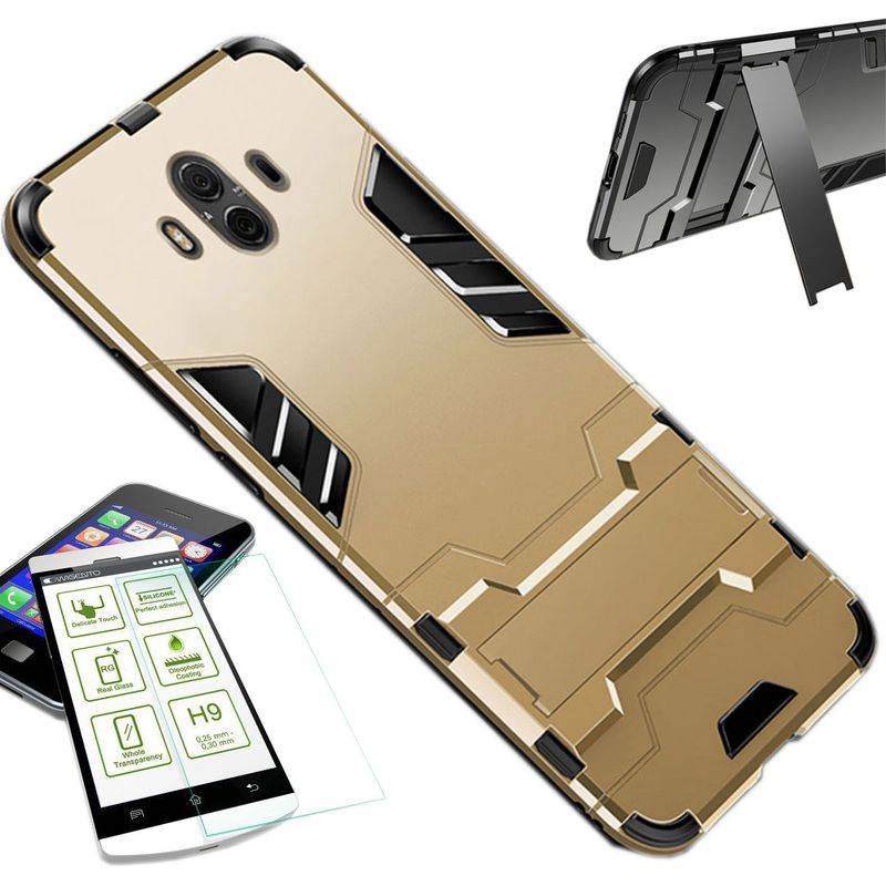 Für Huawei P Smart Plus / Nova 3i Metal Style Hybrid Case TPU Silikon Gold + 0,26 mm 2.5D H9 Hartglas Tasche Hülle Cover Hülle
