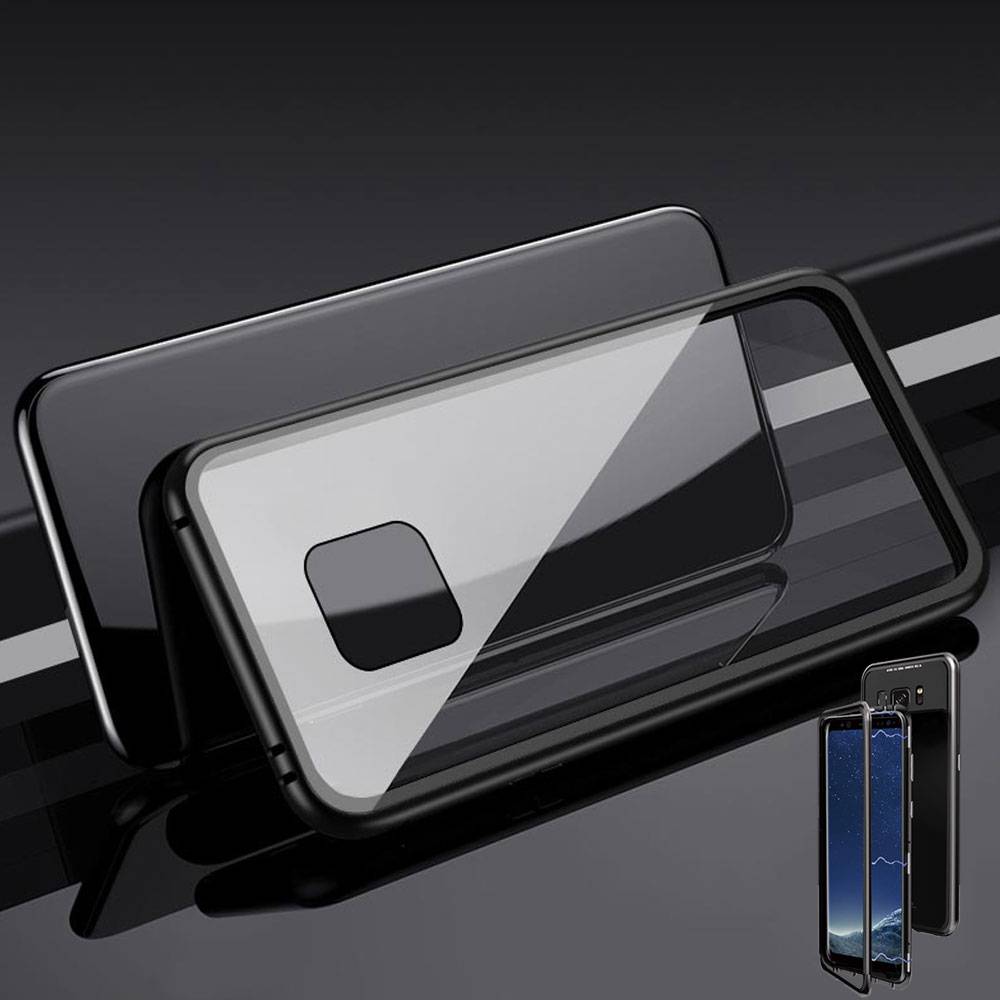 Für Huawei Mate 20 Pro Magnet / Metall / Glas Case Bumper Schwarz / Transparent Tasche Hülle Neu